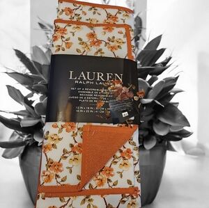 Ralph Lauren S/2 Drying Mats Reversible Floral Vines Rustic Olive Green